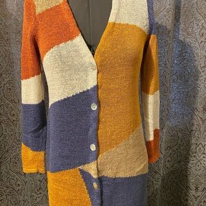 Chico’s knee length cardigan, multi-color, small